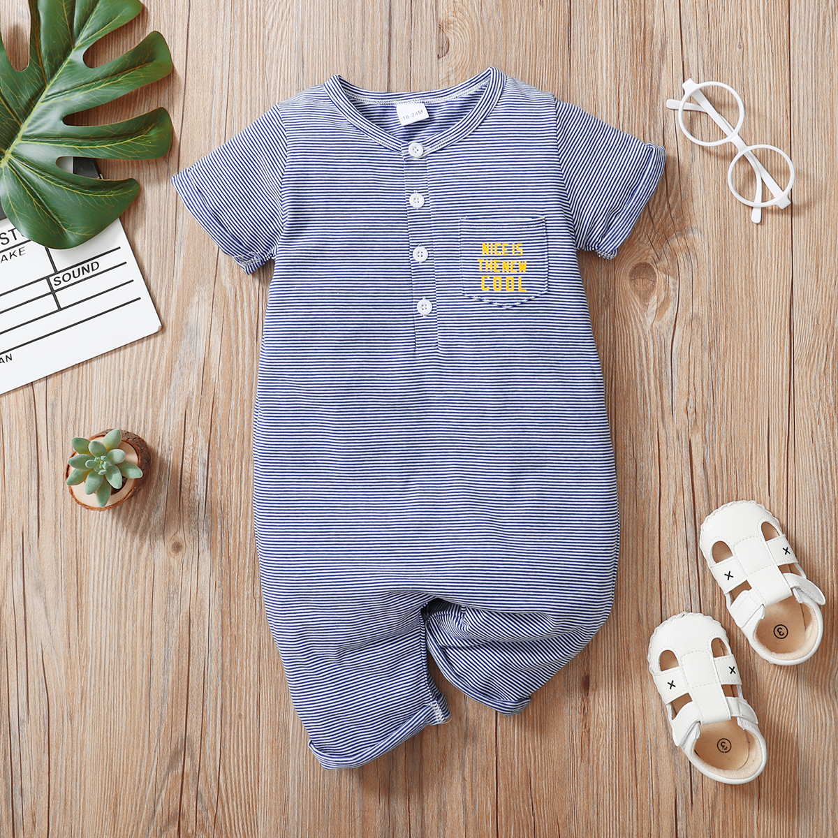 

Toddler Boy Letter Striped Casual Jumpsuit