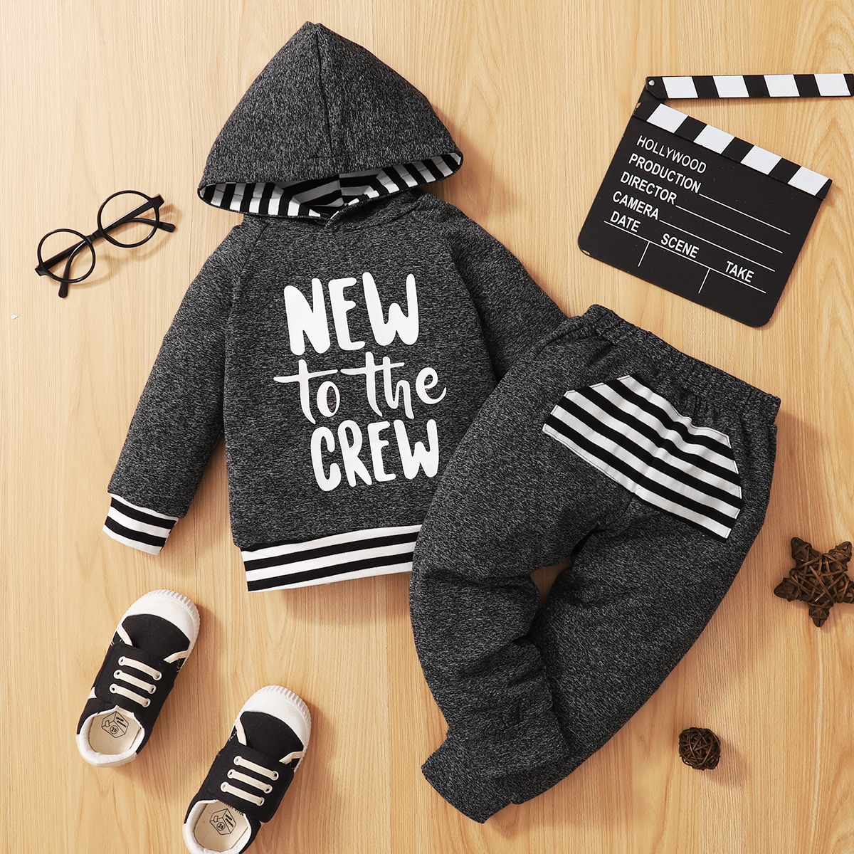 

2-piece Toddler Boy Letter Print Striped Hoodie Sweatshirt and Pants Set