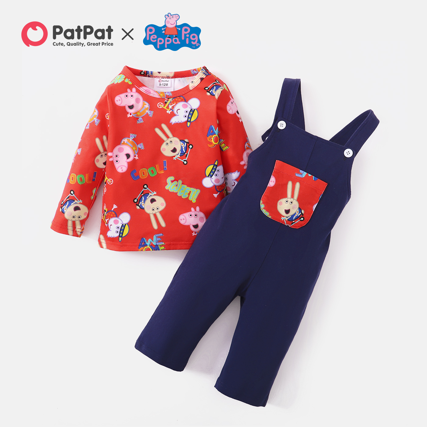 

Peppa Pig 2-piece Baby Girl Allover Top and Overalls Set