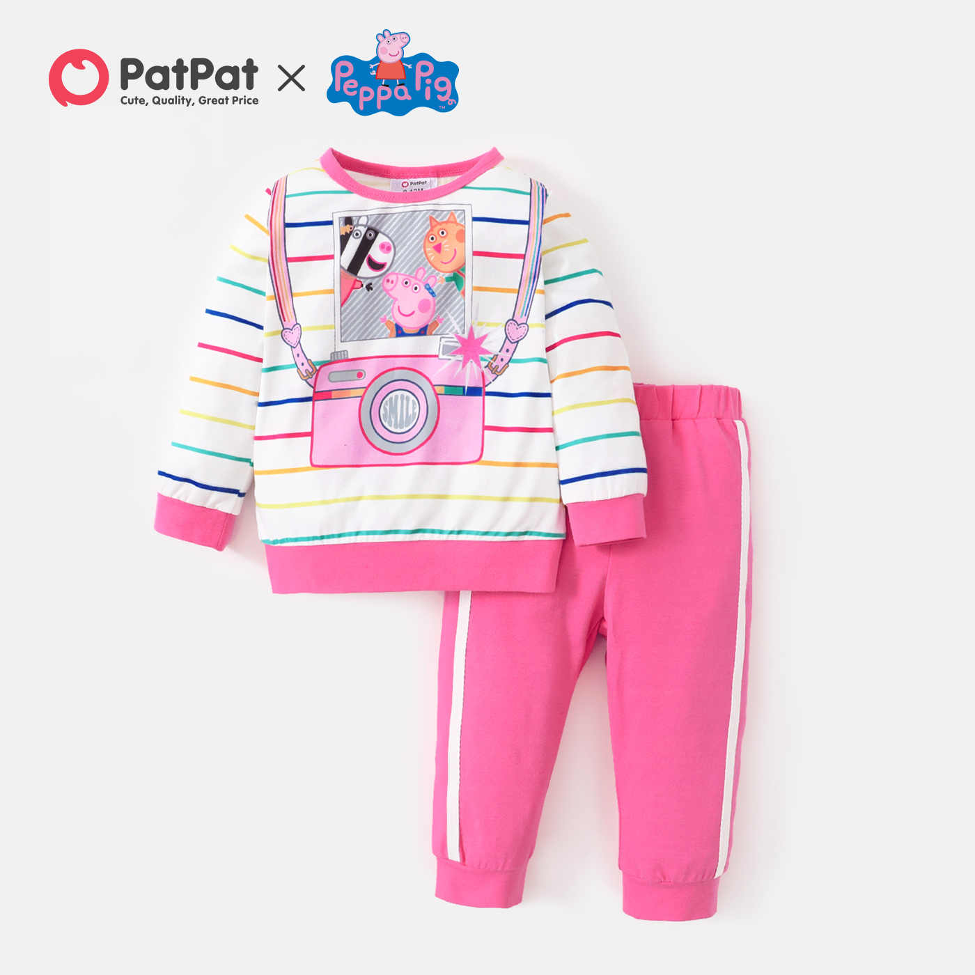 

Peppa Pig 2-piece Baby Girl Stripe Sweatshirt and Solid Pants Set