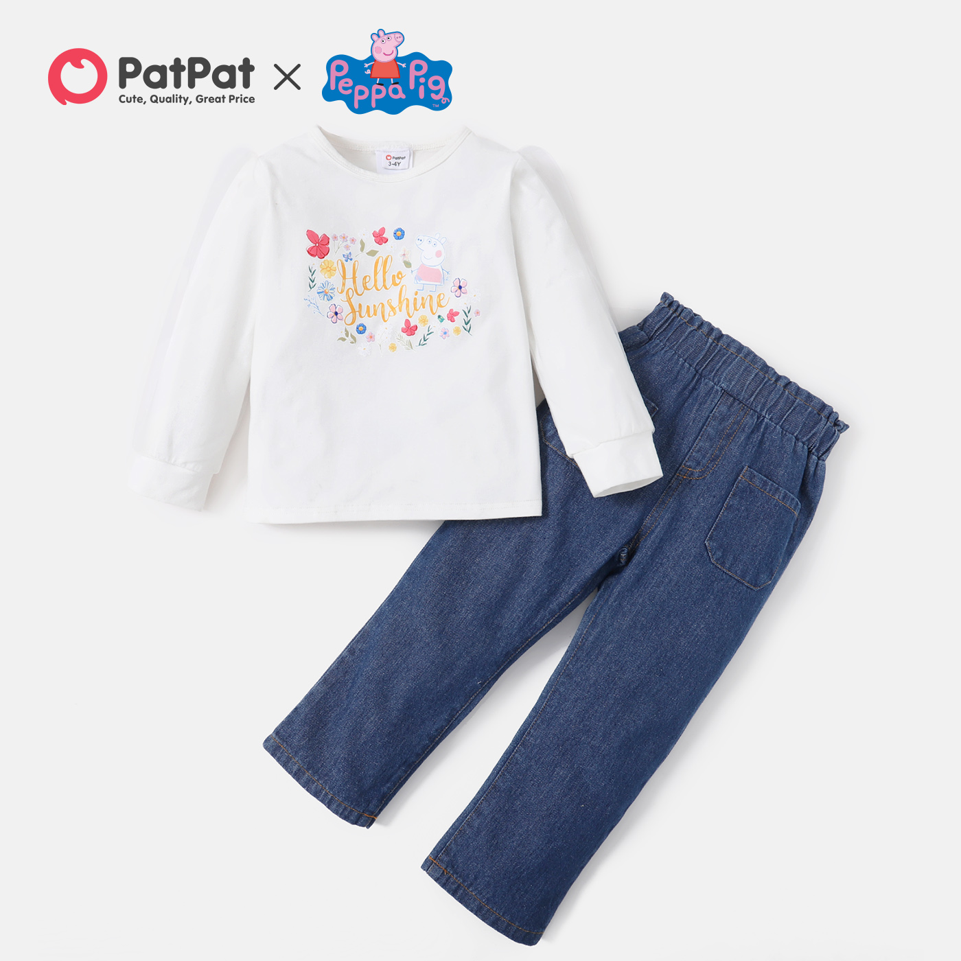 

Peppa Pig 2-piece Toddler Girl Butterfly Cotton Top and Denim Pants Set