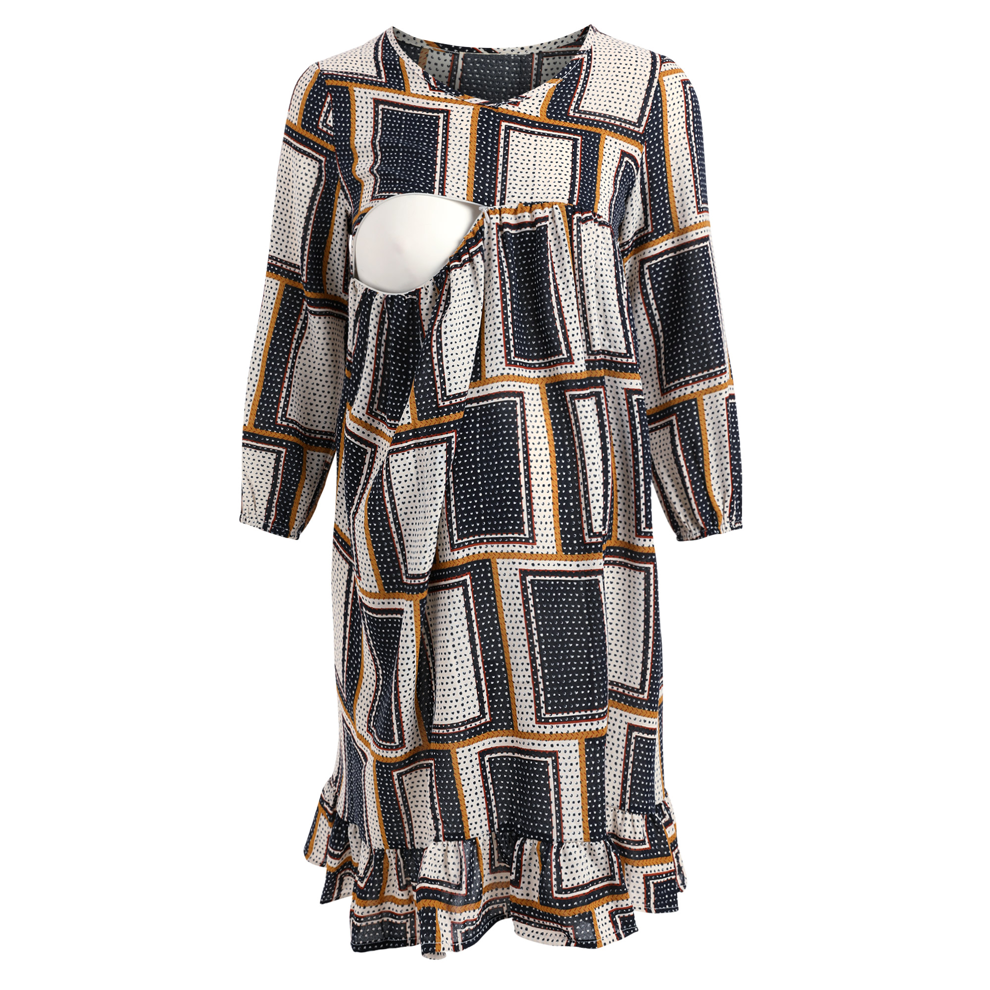 

Plaid Chiffon Ruffle Maternity Nursing Top