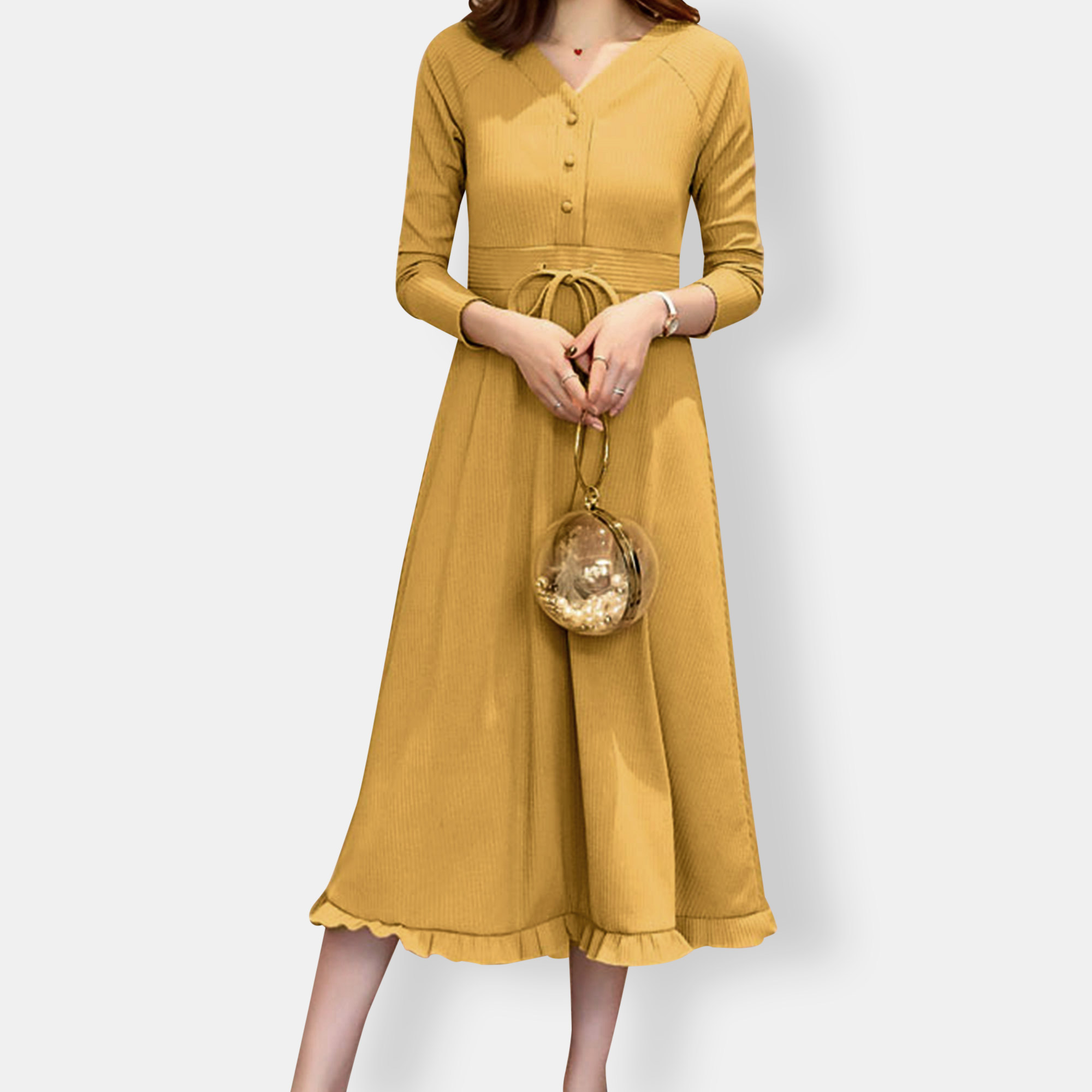 

Solid Drawstring Ruffle Hem Maternity Dress