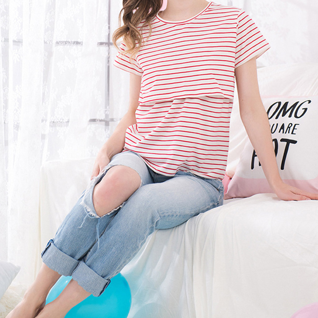 

Basic Strip Short Sleeve Nursing Top