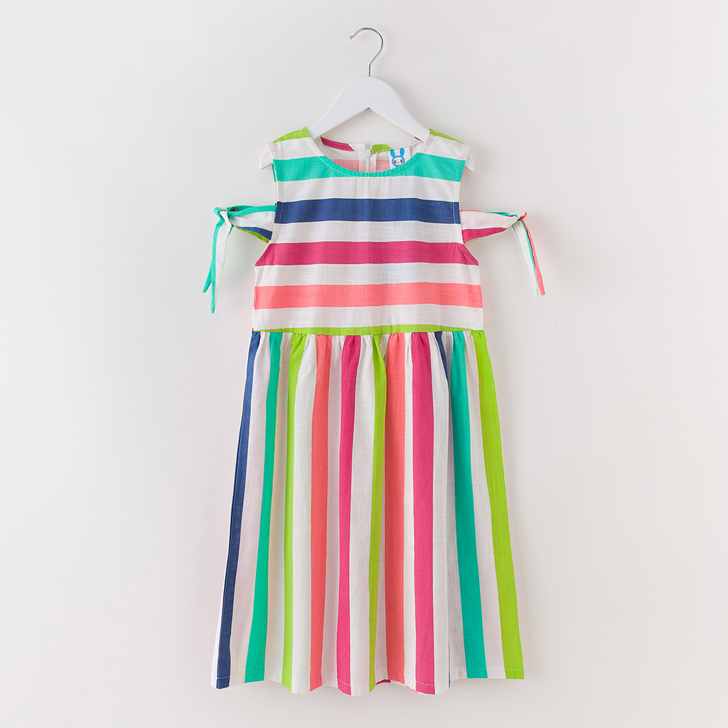 

Colorful Striped Cold Shoulder Dress