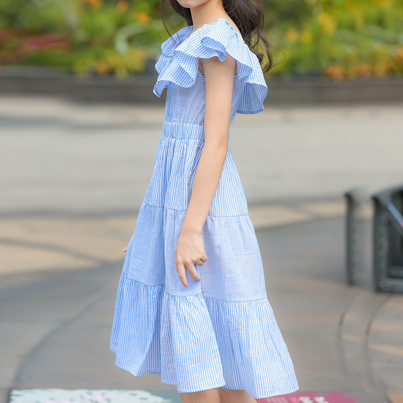 

Beautiful Striped Ruffled Dress in Light Blue