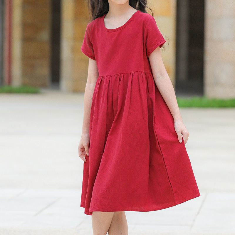

Breathable Solid Short-sleeve Linen Dress