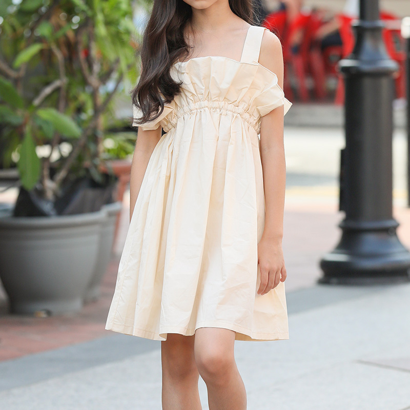 

Sassy Solid Ruffled Design Slip Dress in Beige