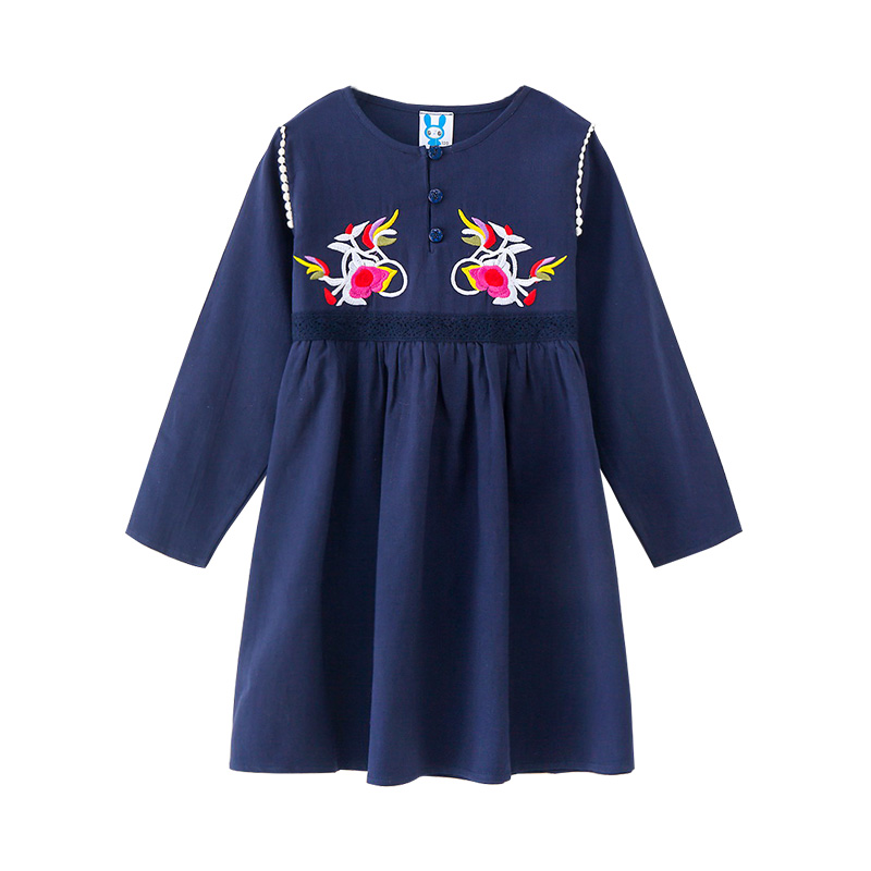 

Casual Embroidered Long-sleeve Dress in Royal Blue
