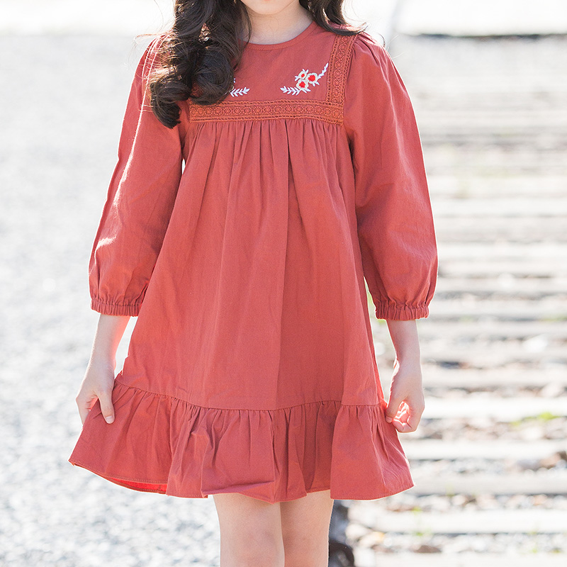 

Casual Embroidered Long-sleeve Dress