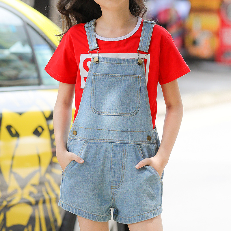 

Casual Denim Pocket Design Suspender Shorts