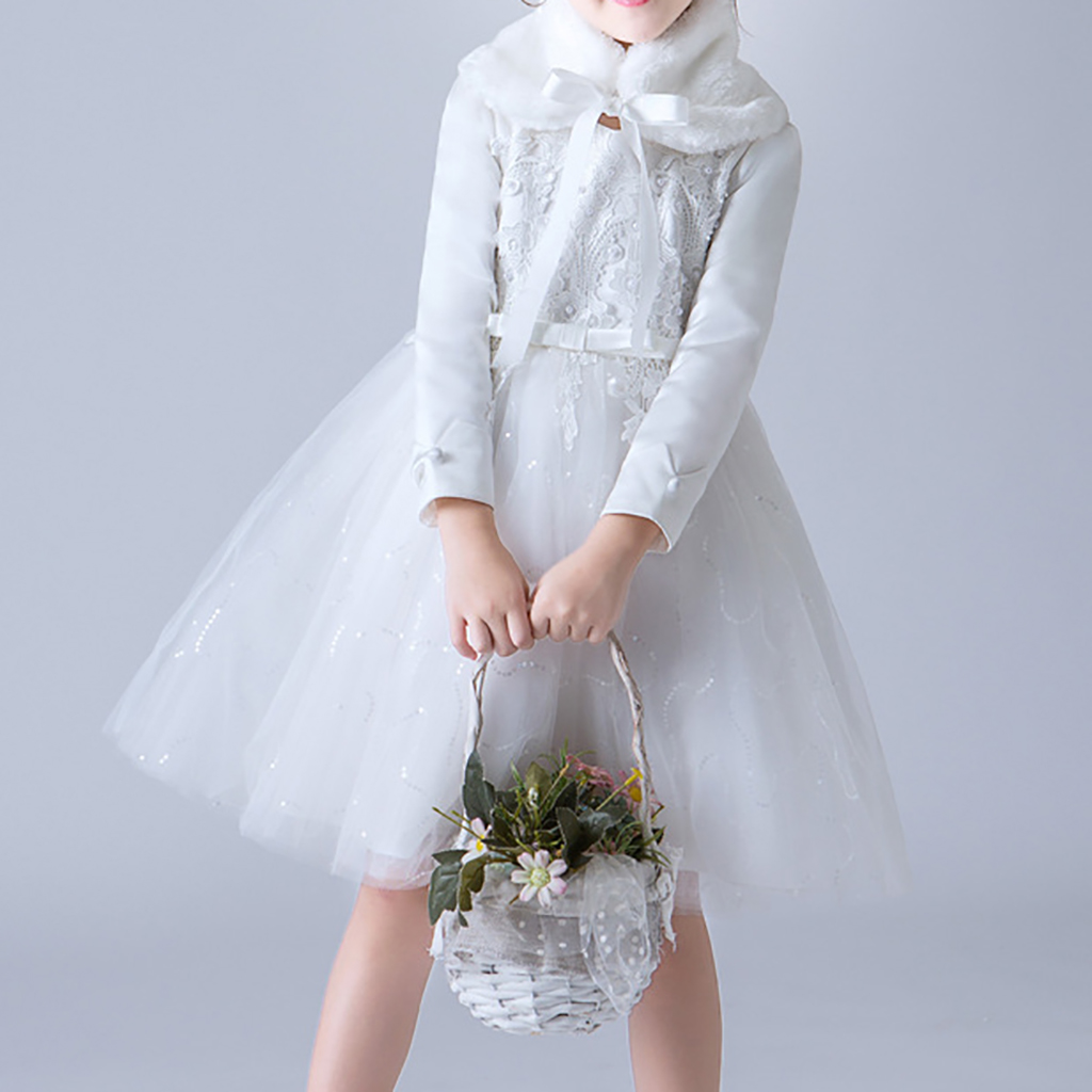 

2-piece Elegant Lace Design Long-sleeve Party Dress and Fur Scarf Set