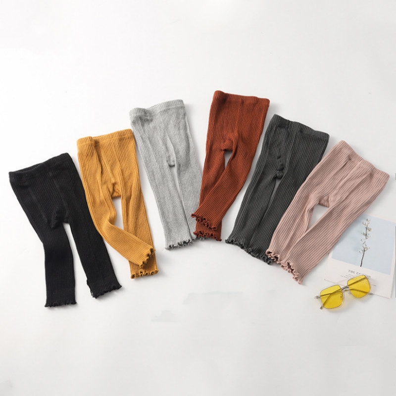 

Solid Ruffle Decor Baby Pants Leggings Tights