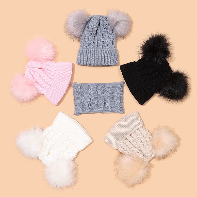 

2-pack Baby / Toddler Pompon Knitted Hat and Scarf set