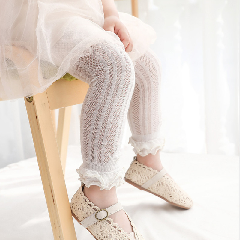 

Solid Hollow Out Ruffle Decor White Baby Pants Leggings