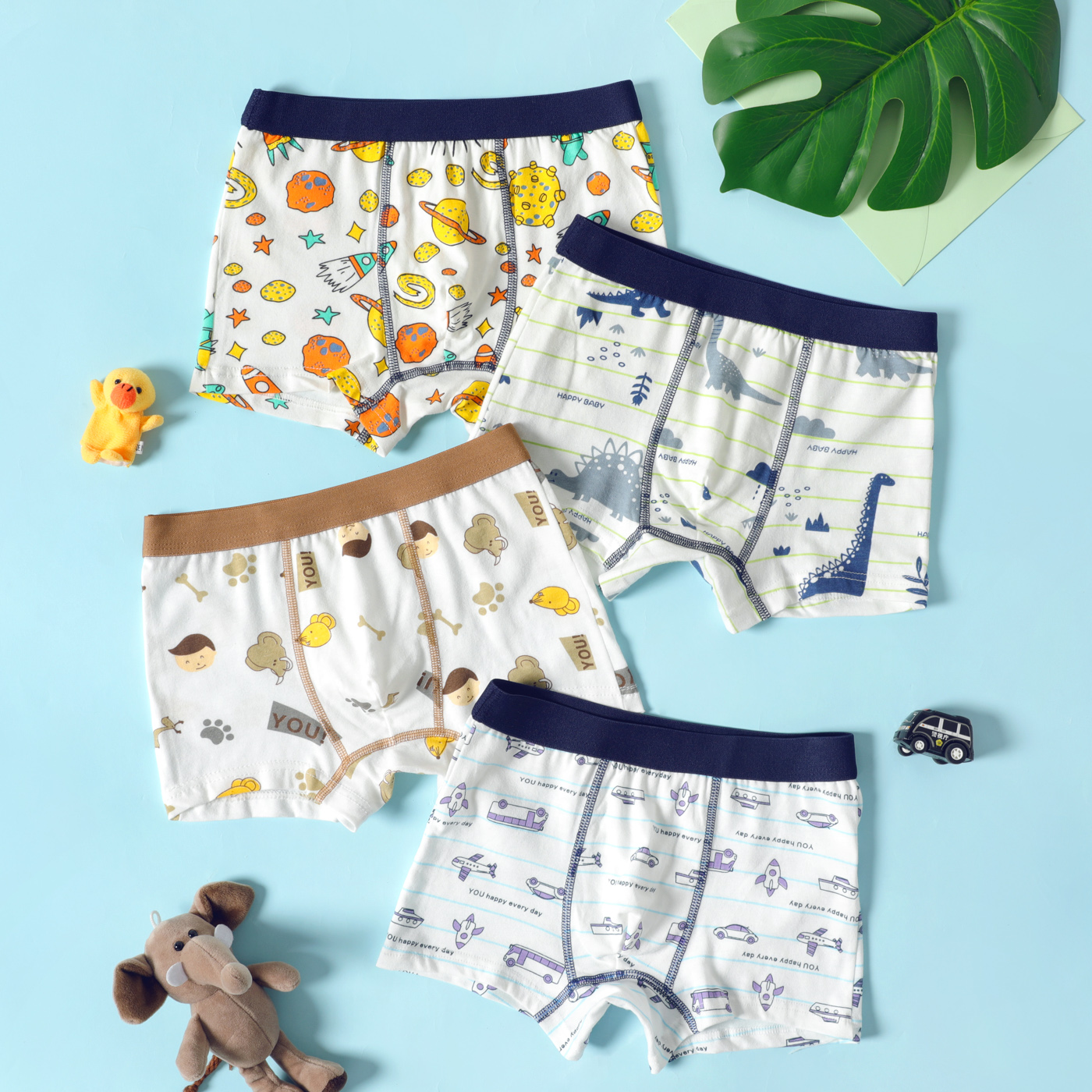 

4-piece Toddler Boy Animal/Vehicle Print Underwear Boxer Briefs
