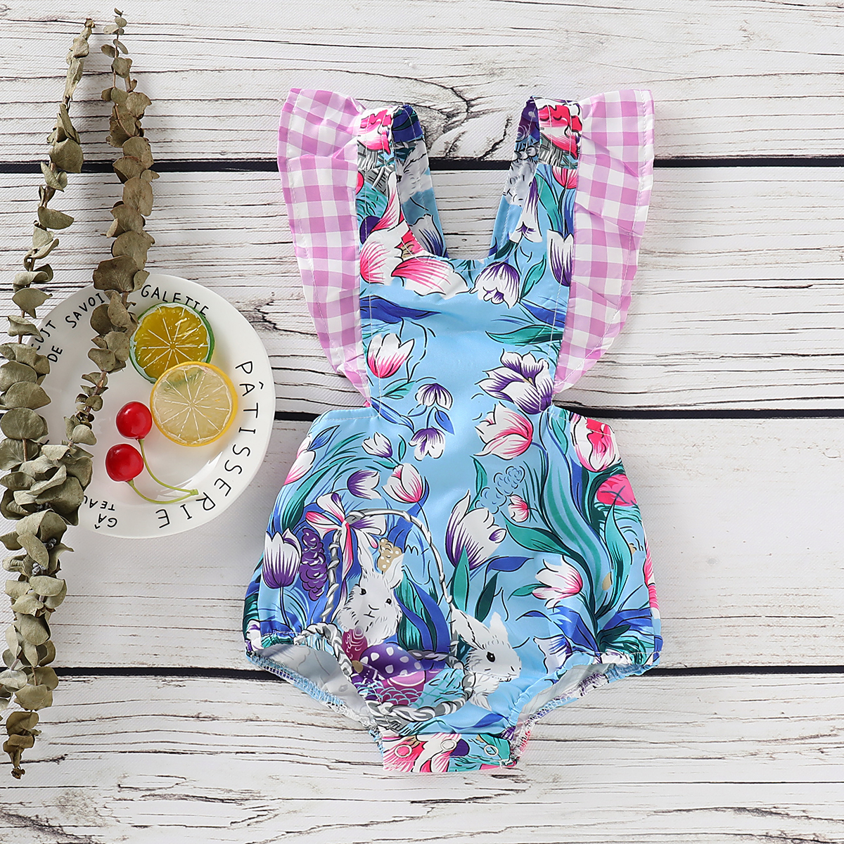 

Baby / Toddler Ruffled Plaid Sleeveless Floral Print Bodysuit