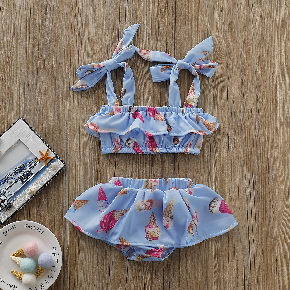 

2-piece Baby / Toddler ICE-CREAM Print Swim Top and Shorts Set