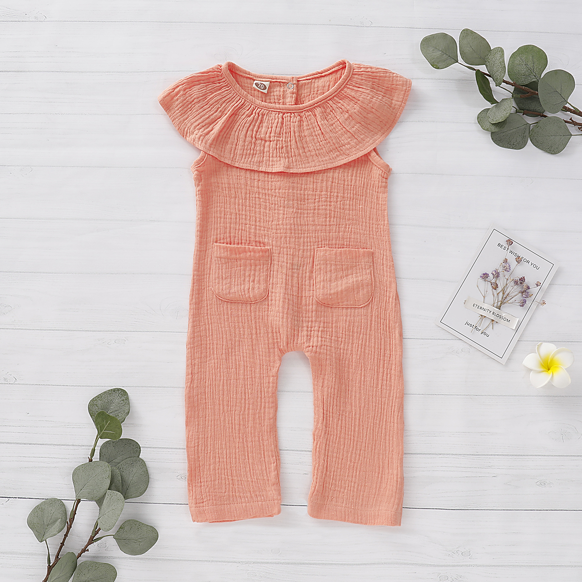 

Baby Solid Pocket Design Sleeveless Jumpsuit
