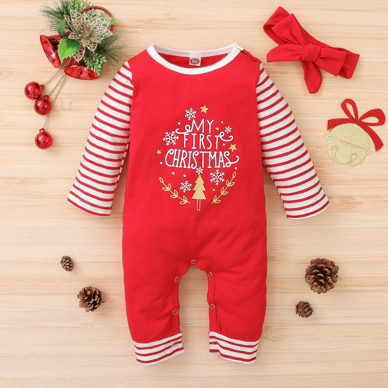 

2-piece Baby Christmas Striped Jumpsuit with Headband