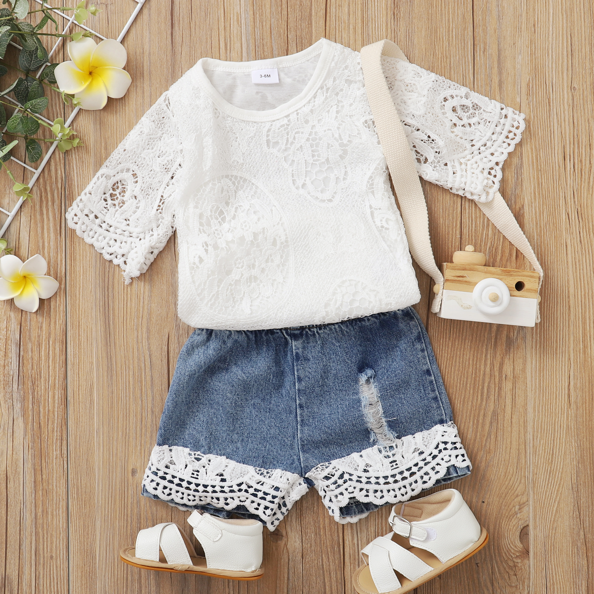 

2pcs Cotton Short-sleeve Cowboy Baby Girl Sweet Baby's Sets