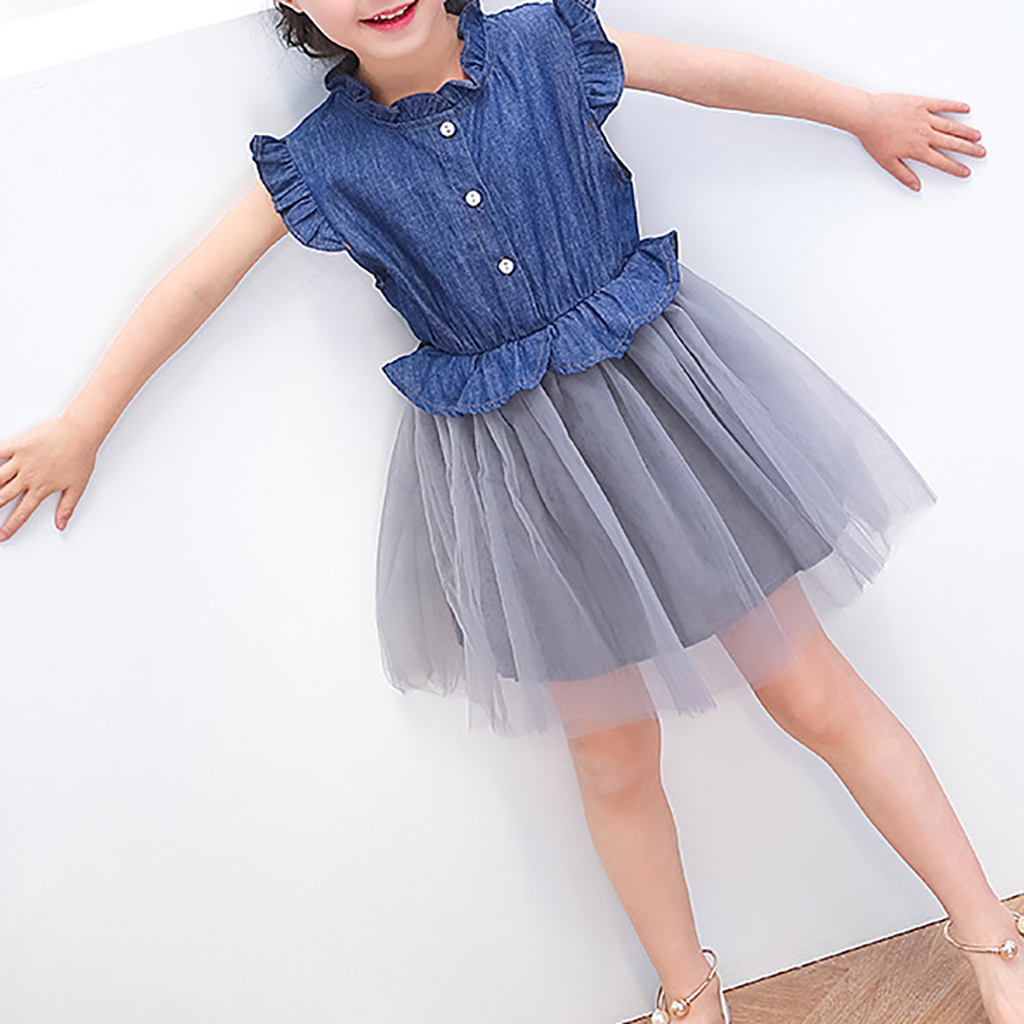 

Sassy Flutter-sleeve Denim Mesh Dress