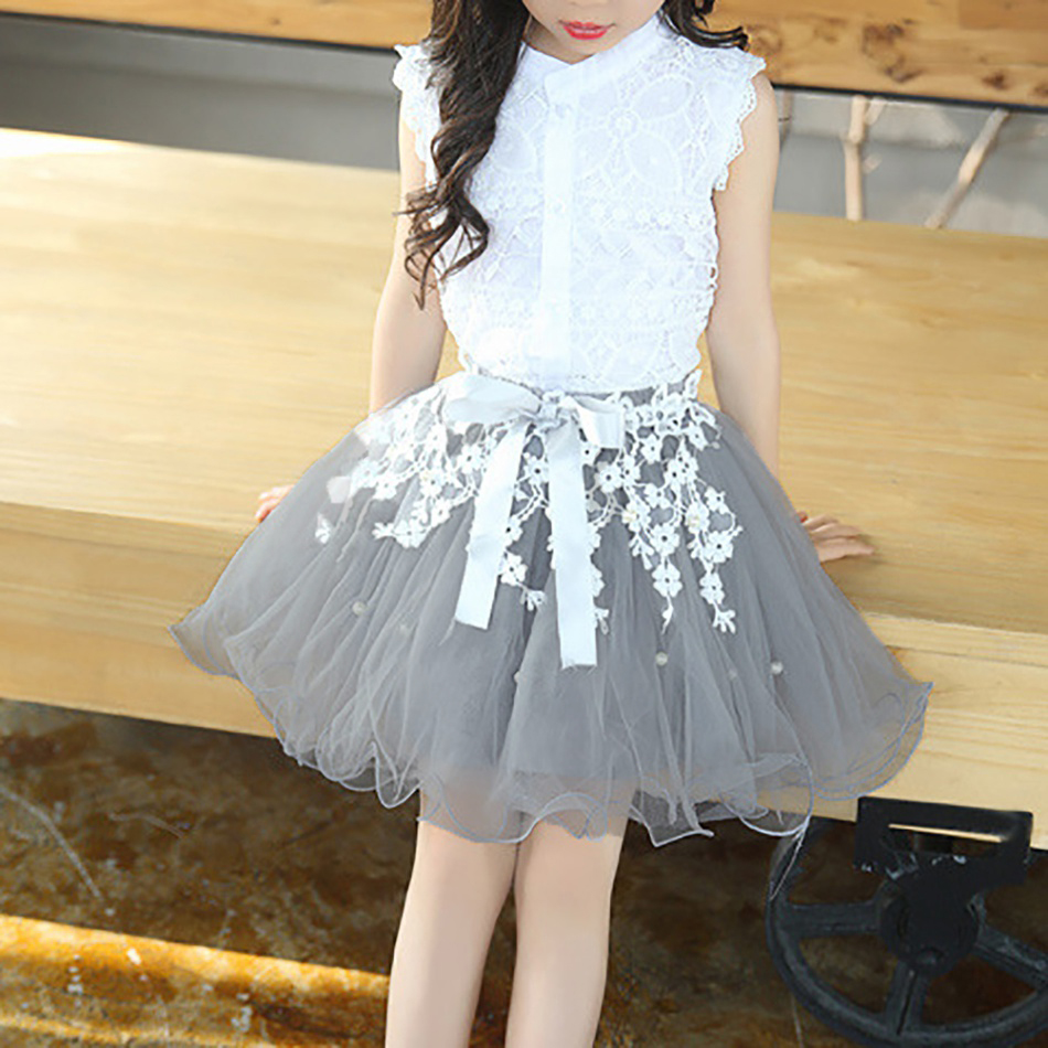 

Pretty Lace Collar Sleeveless Mesh Layered Dress
