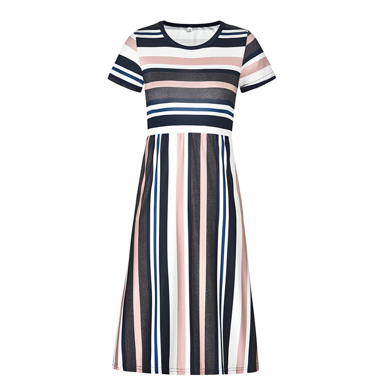 

Casual Striped Short-sleeve Maxi Dress