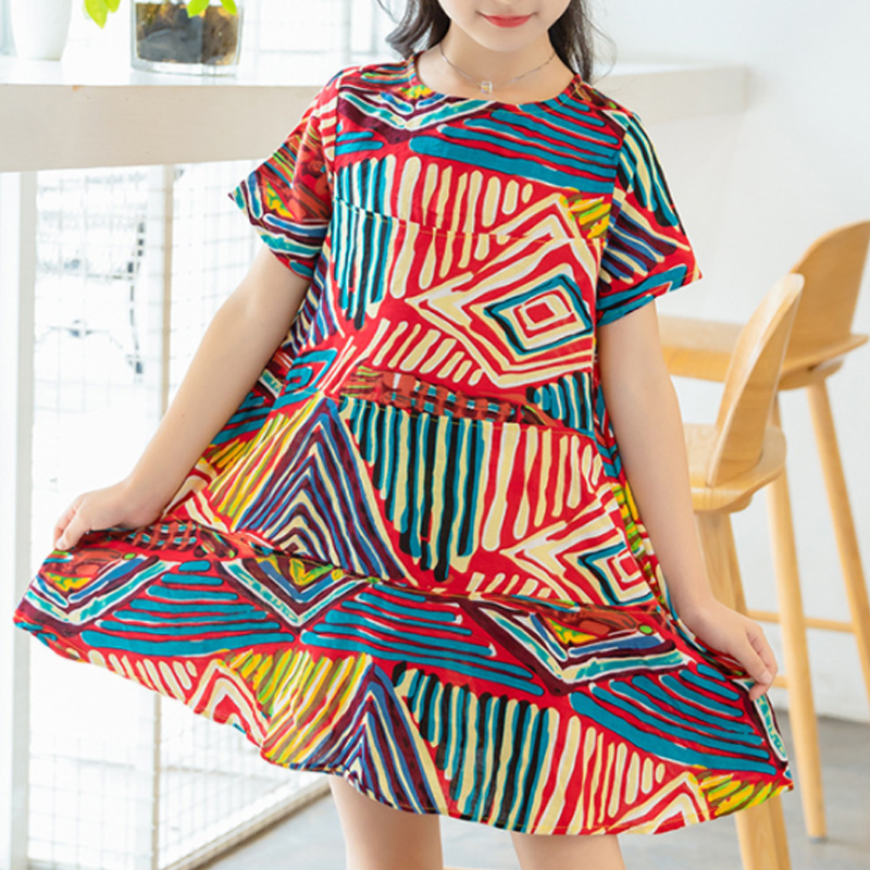 

Fashionable Striped Short-sleeve Dress in Multi-color