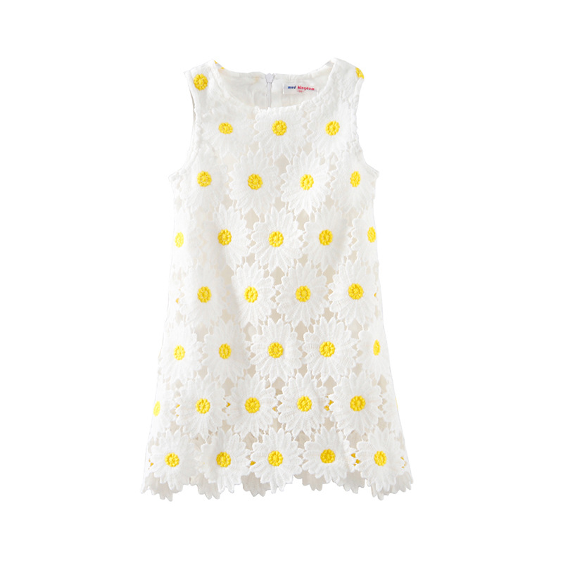 

Fresh Flower Design Sleeveless Dress in White