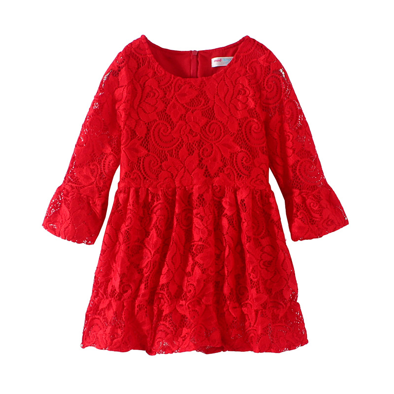 

Pretty Half-sleeve Solid Lace Dress in Red