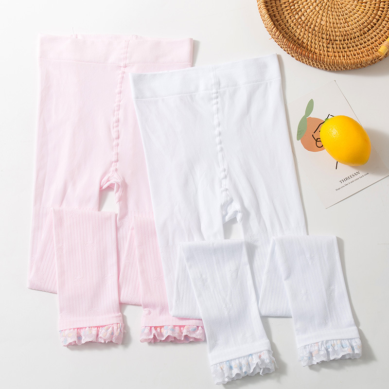 

Kid Girl Solid Color Lace Design Elasticized Leggings