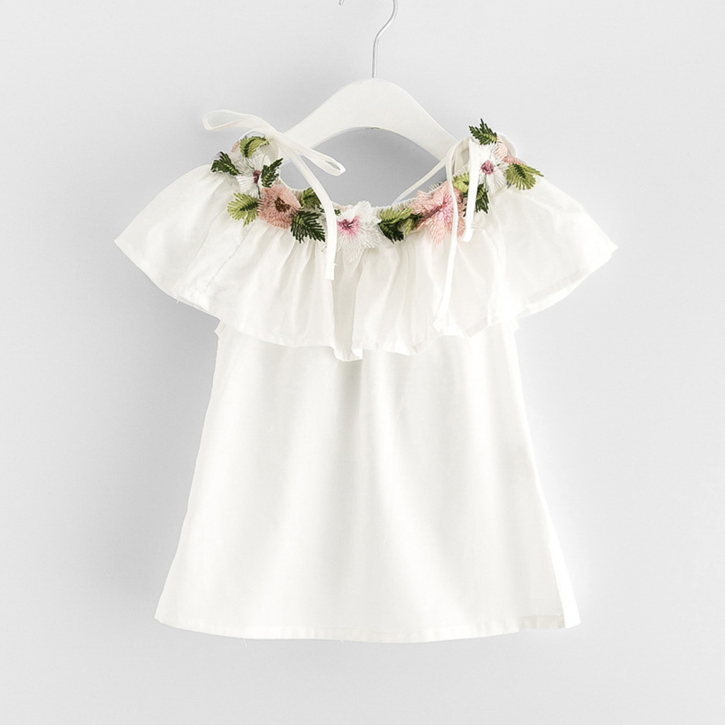 

Open Shoulder Flounce Floral Trim Dress