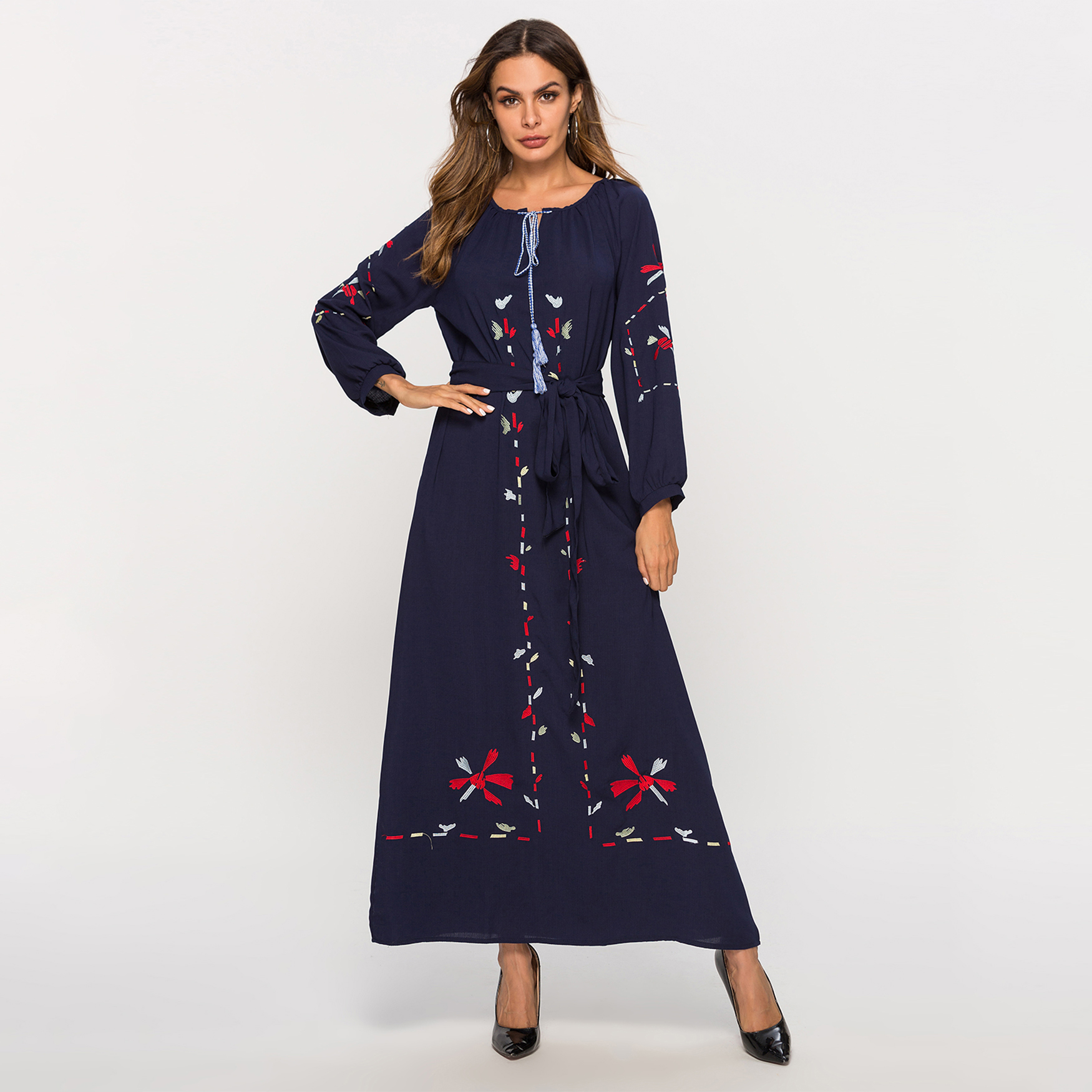 

Stylish Printed Pockets Maxi Casual Dress