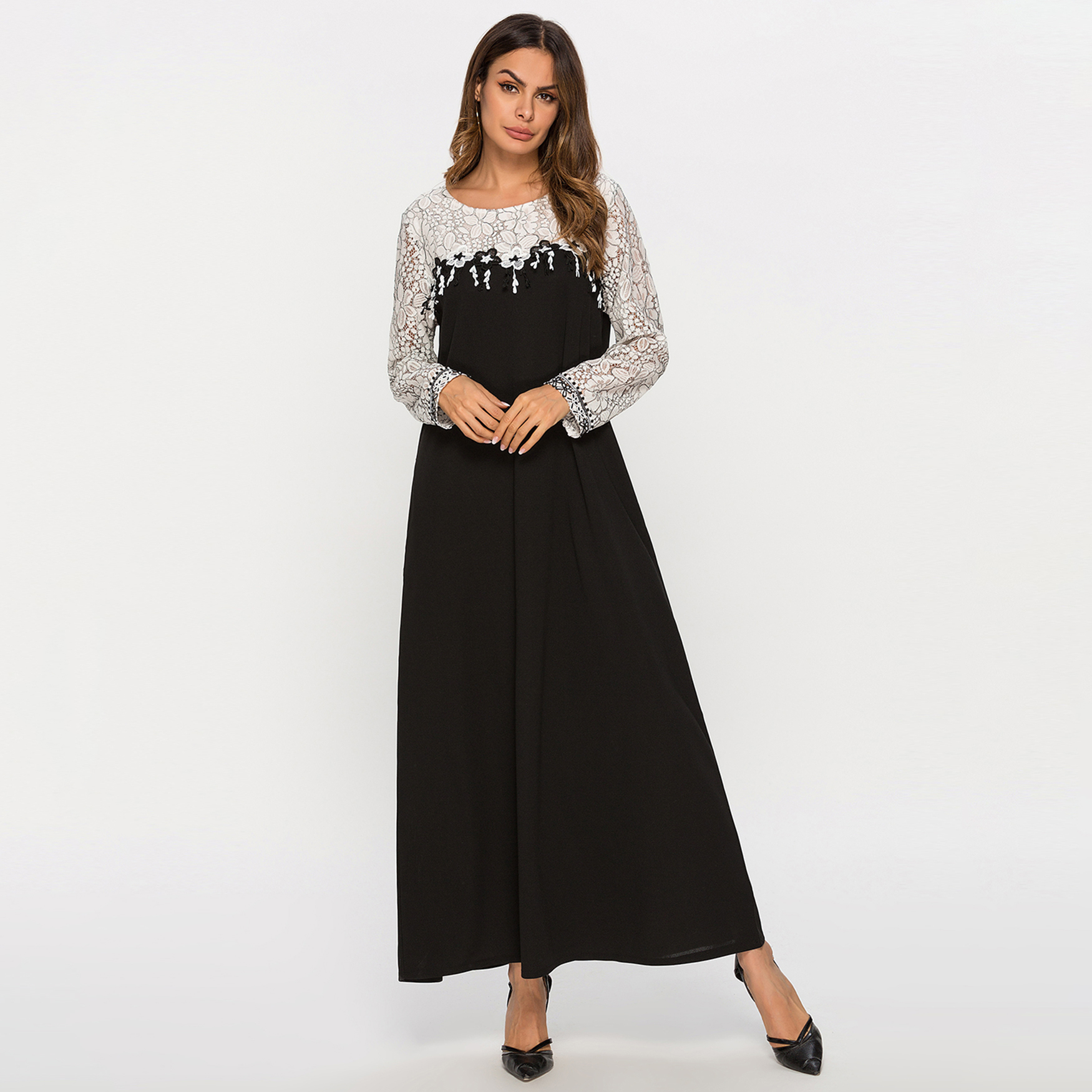 

Lace Shoulder Pockets Maxi Dress