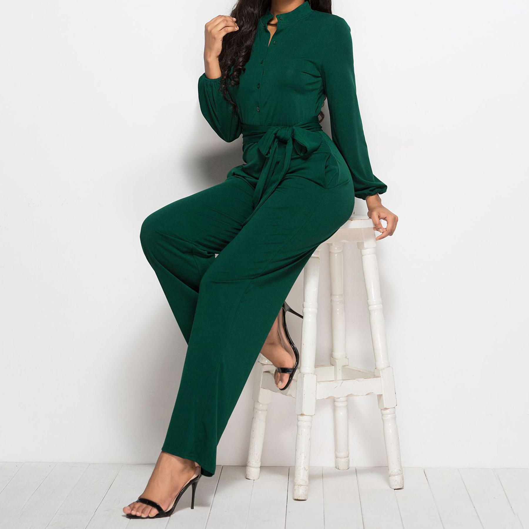 

Solid High Waist Tie Loose Jumpsuit