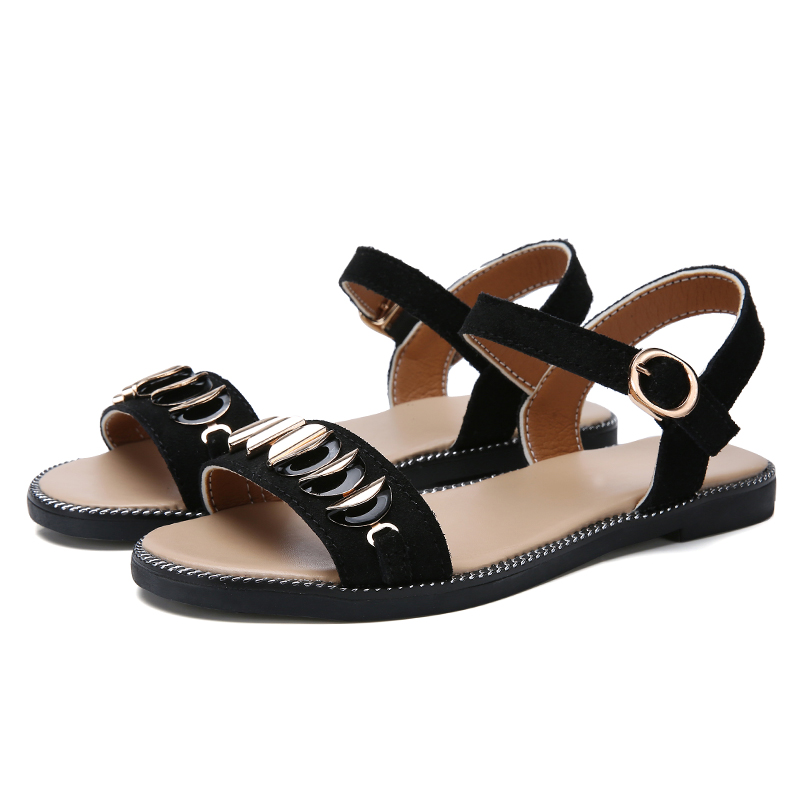 

Graceful Metal Decor Flat Sandals