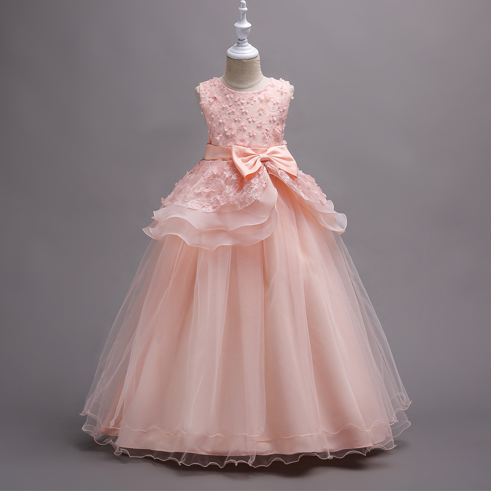 

Trendy Flower Bowknot Decor Ruffled Mesh Party Dress