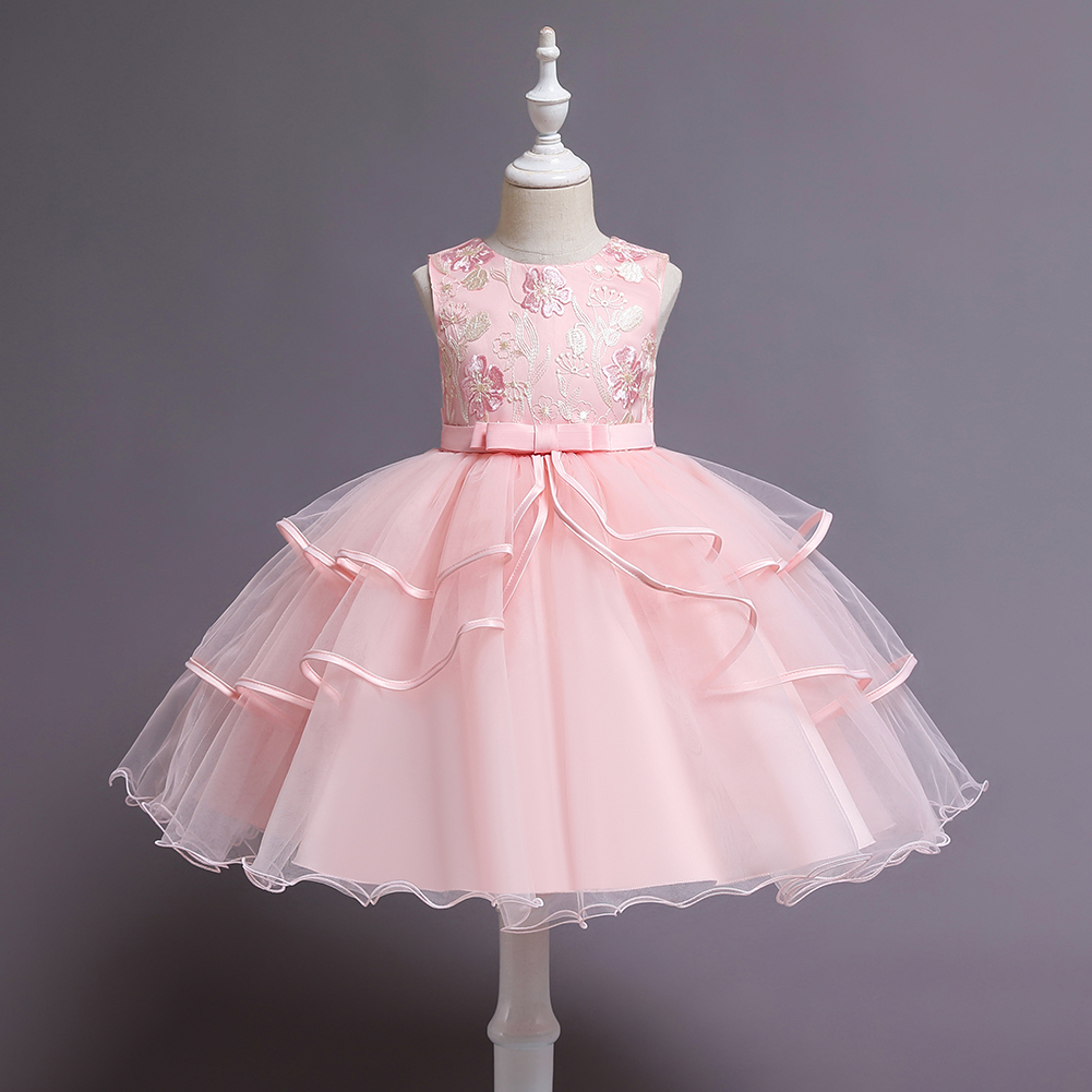 

Trendy Bowknot Flower Embroidered Mesh Party Dress