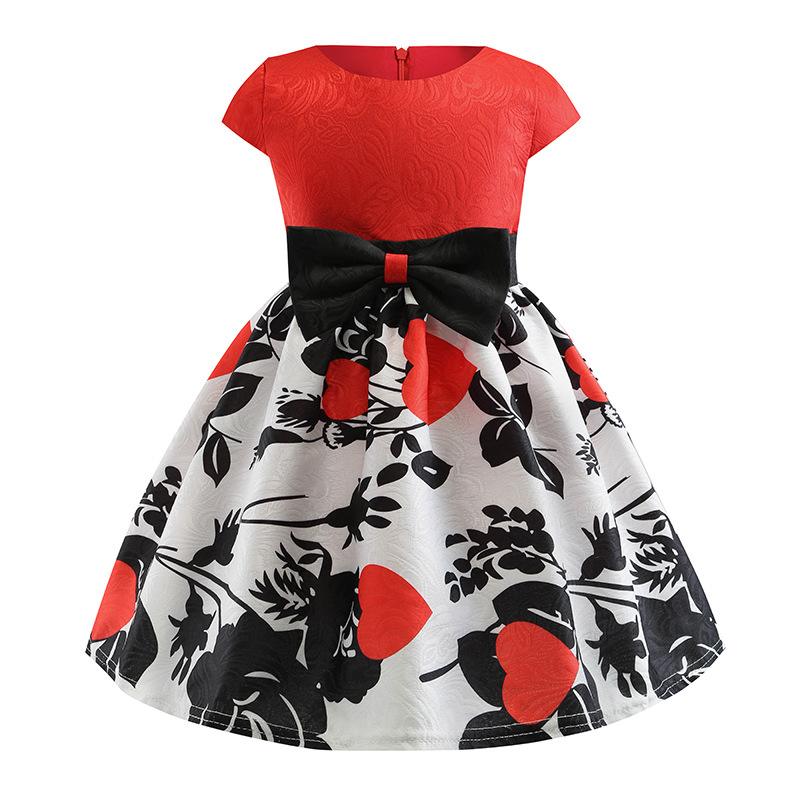 

Trendy Bowknot Flora Love Print Party Dress
