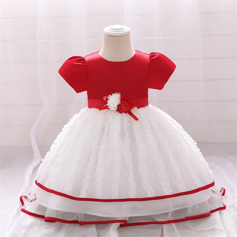 

Baby / Toddler Girl Floral Mesh Red Splice Party Dress