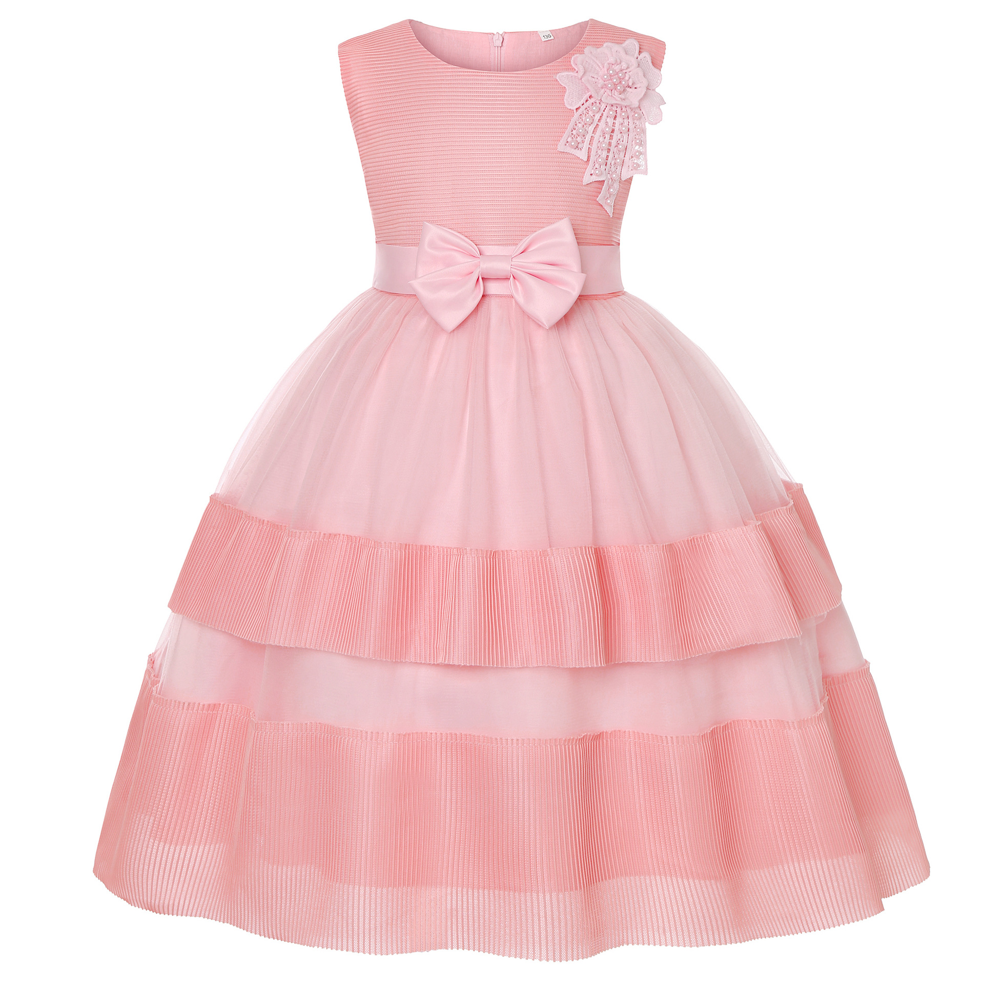 

Kids Girl Bowknot Floral Decor Mesh Party Dress