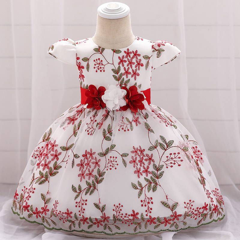 

Baby / Toddler Flutter-sleeve Plant Embroidery Party Dress