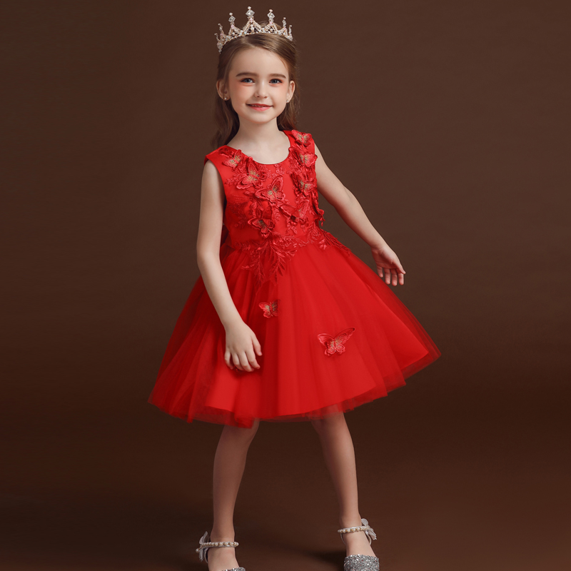 

Kid Girl 3D Butterfly Embroidered Sleeveless Bowknot Design Princess Costume Party Mesh Dress