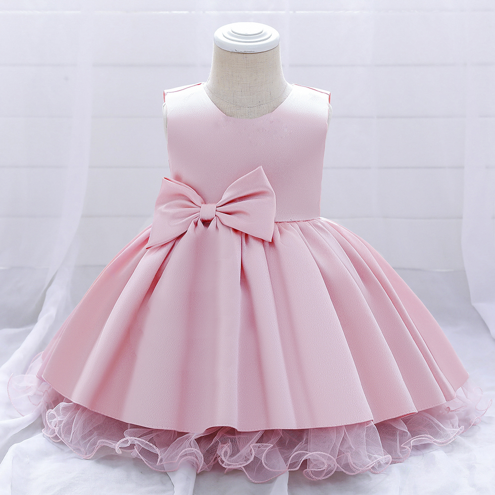 

Toddler Girl Bowknot Design Sleeveless Mesh Pleated Princess Party Dress