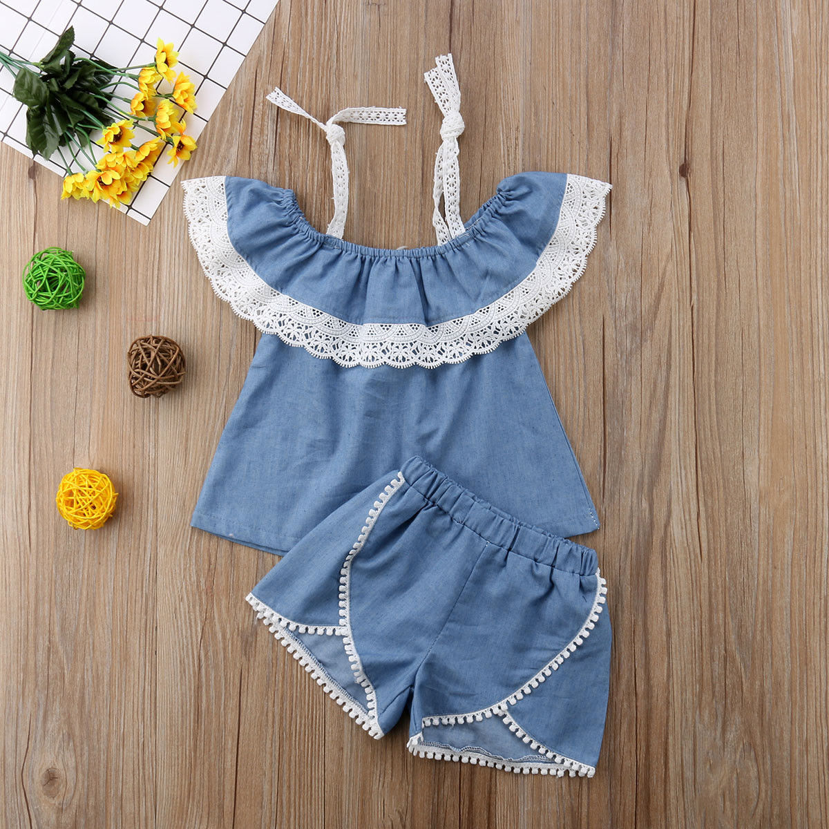 

2-piece Lace Trim Off The Shoulder Set