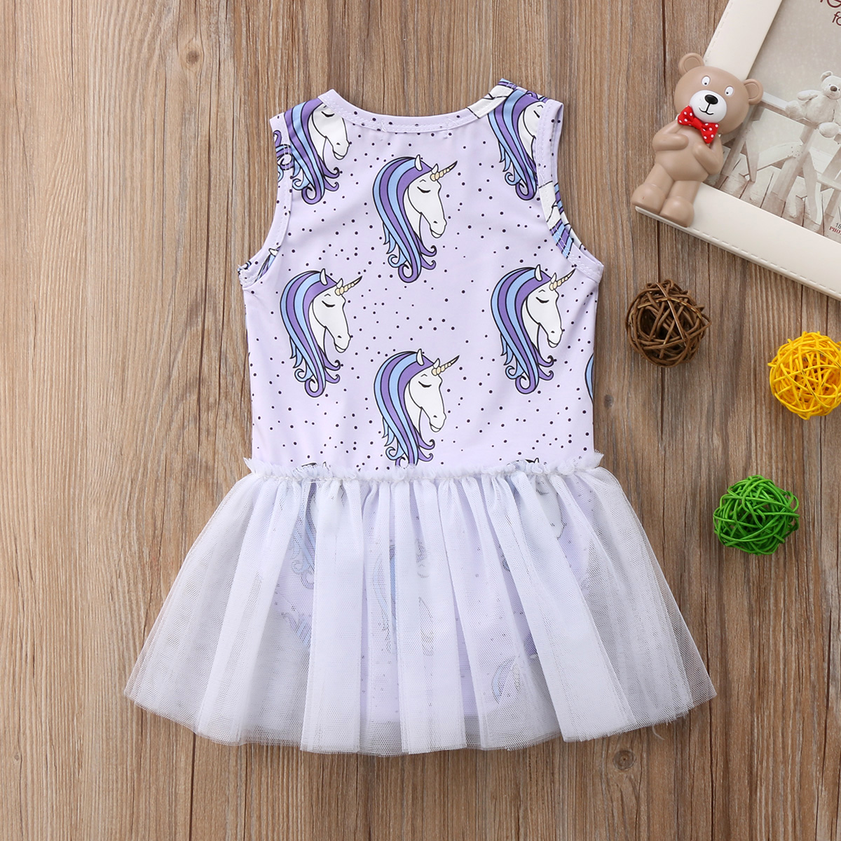

Baby Girl Unicorn Print Mesh Design Bodysuit Dress
