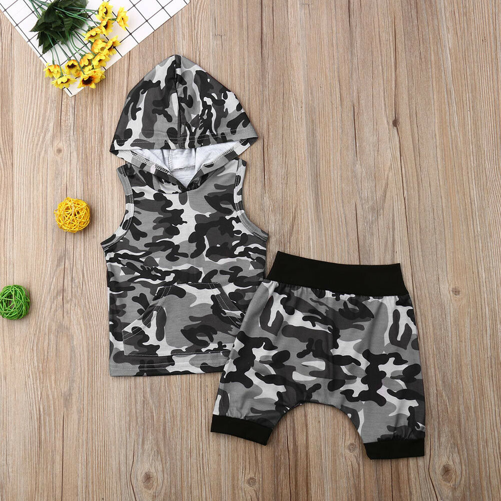 

Baby / Toddler Cool Camel Sleeveless Hoodie and Shorts Set