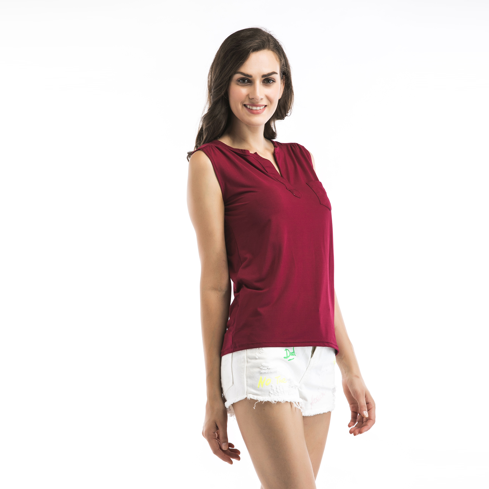 

Women's V Neck Pocket Sleeveless Top