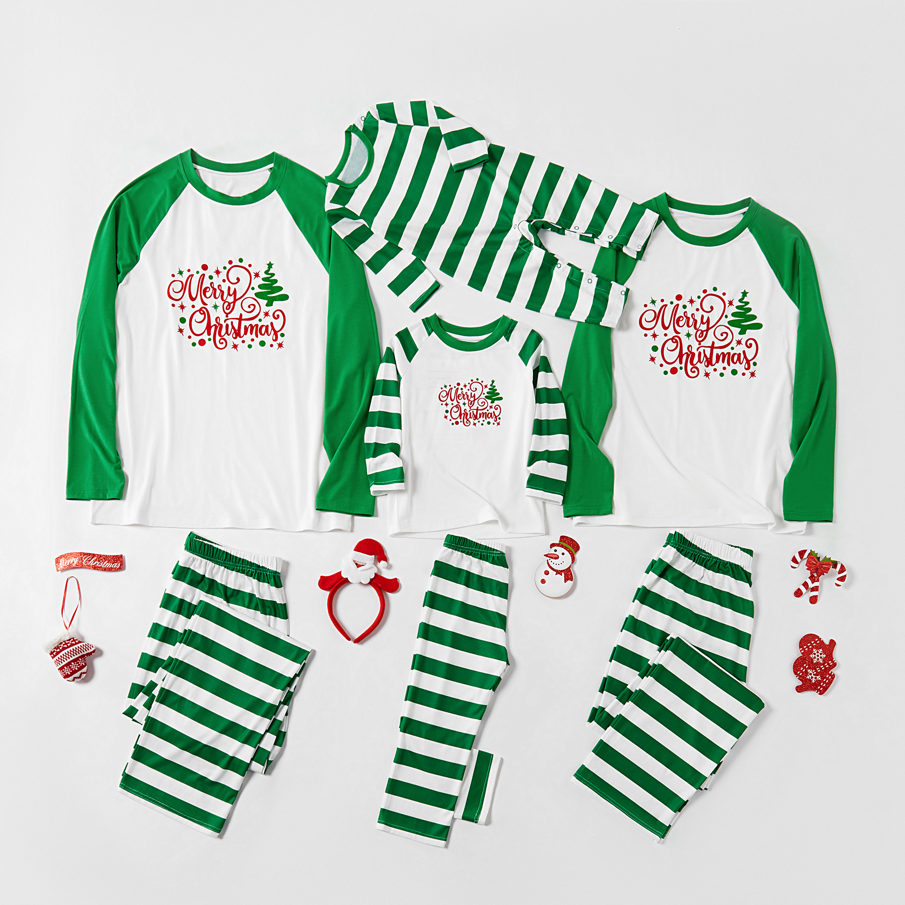 

Merry Christmas Tree Print Top and Stripe Pants Family Matching Pajamas Set